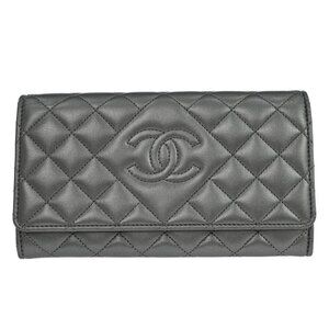 Chanel Silver Lambskin Long Wallet